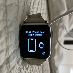 Apple Silver Smartwatch with Light Gray Band